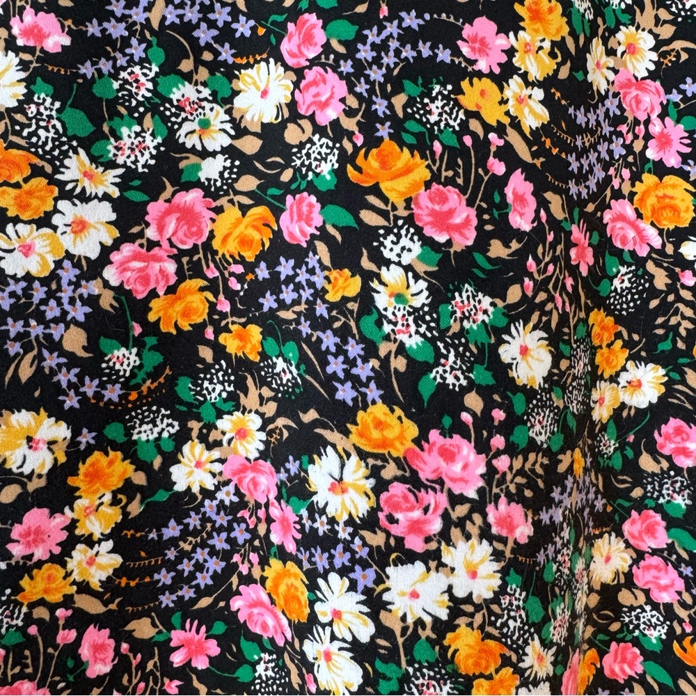 Vintage 70s Atkins Black Floral House coat Dress Muumuu Maxi Dress Pockets M - Picture 2 of 10